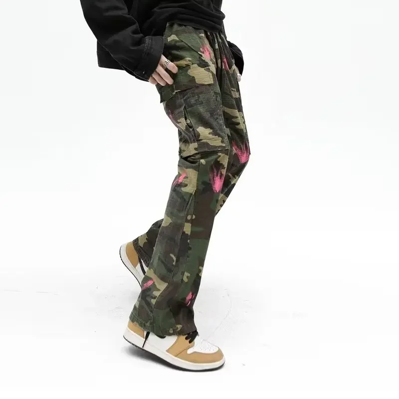 

Hip Hop Camouflage splash ink Streetwear Loose Jeans for Men and Women Straight Pockets Retro Washed Baggy Denim Trousers 5027