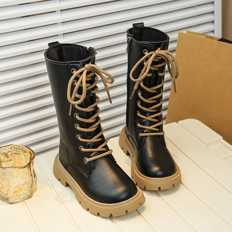 

Girls Princess Style Warm Furry Knee High Black Boots for Kids Autumn Winter Fleece Lined Fashion Kids Shoes