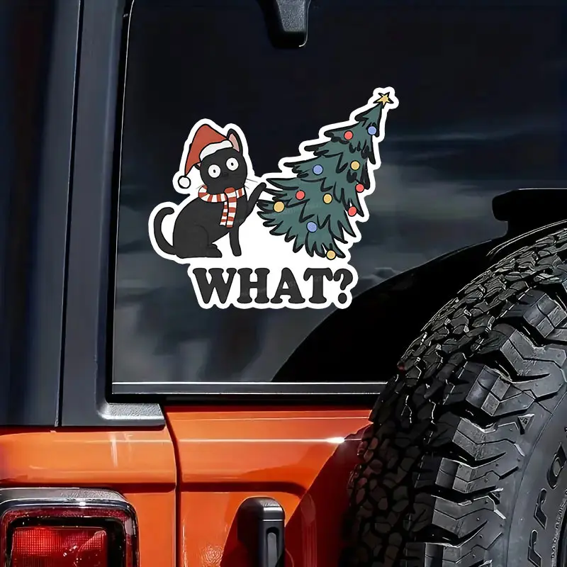 

Black Cat What Car Sticker Waterproof Vinyl Decal on Bumper Rear Window Laptop Self-adhesive Decal Santa Claus Stickers SH557