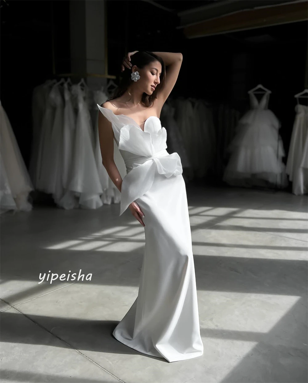 Jersey Draped Pleat Ruched Valentine's Day A-line Strapless Bespoke Occasion Gown Long Dresses