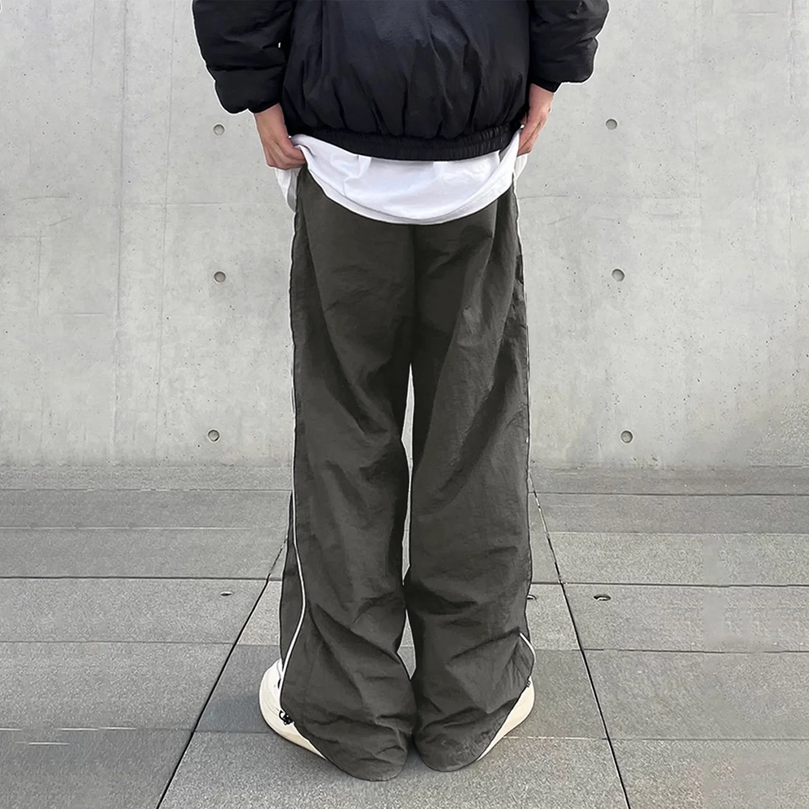 

Adjustable Hems Men'S Casual Pants Color Blocked Pockets Sports Straight Loose Wide Leg Pants Suitable For Daily Wear