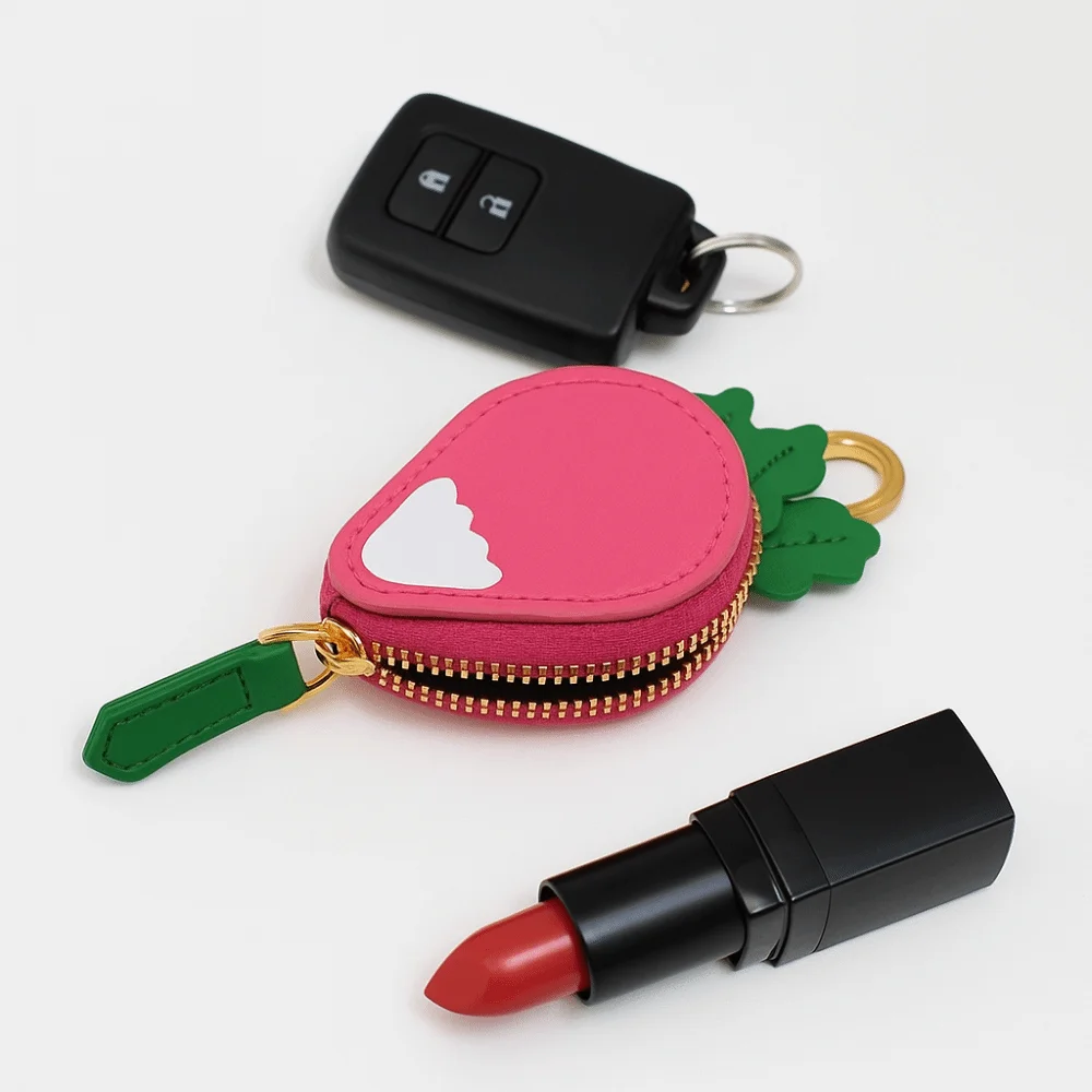 

Fashion Radish Fruit Shape Coin Purse Zipper Cute PU Leather Pendant Wallet Keychain Mini Storage Bag Outdoor