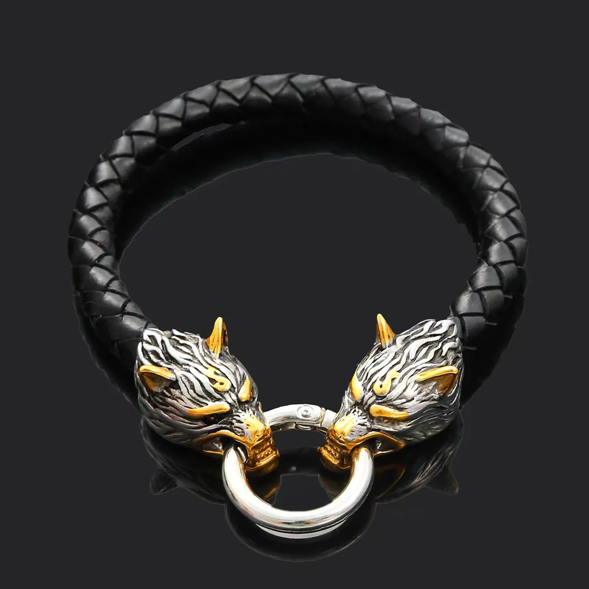 Retro Viking dubbele wolf hoofd lederen armband voor mannen persoonlijkheid charme sieraden straat feest accessoires