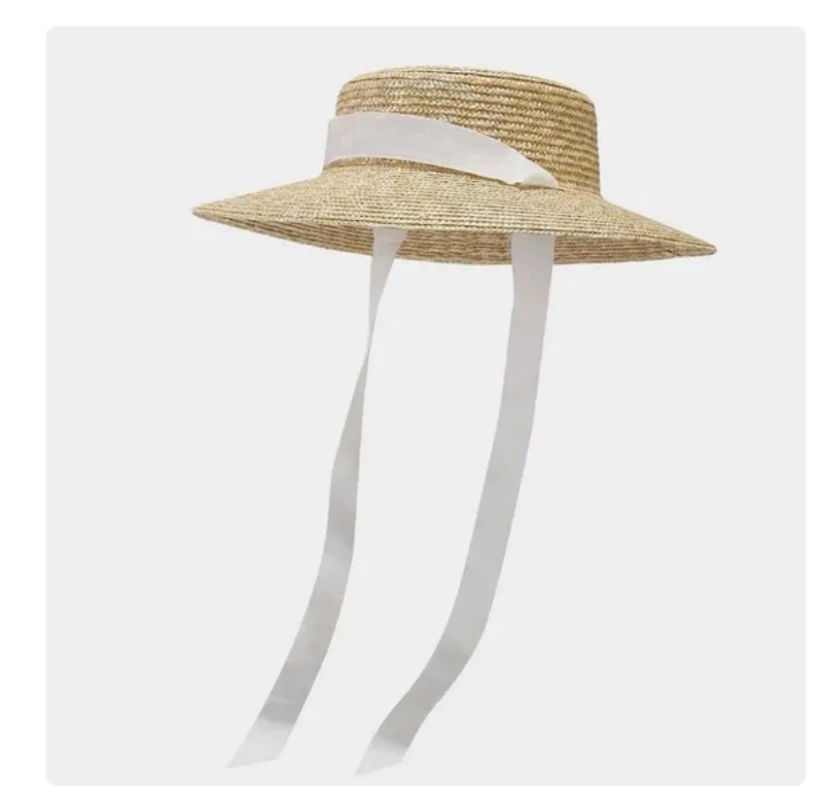 French Retro Light Top Straw Degrees Strap Sun Protection Sun Hat with Wide Brim Female Photo Vacation Seaside Beach Bucket Hat