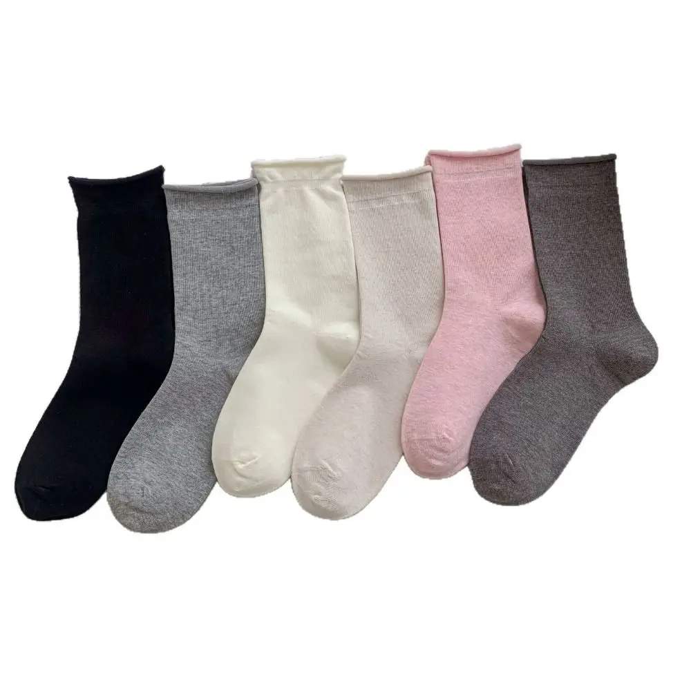 

6Pairs Comfortable Fit Solid Color Cotton Socks Moisture-Wicking Soft Cozy Simple Plain Socks Breathable Middle Tube Socks Daily