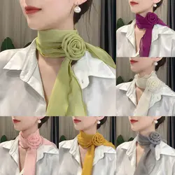 Roses Style Floral Scarf Sweet Decoration Accessories Headband Turban Hair Band Strap Gentle Neck Thin Scarf Women Girls