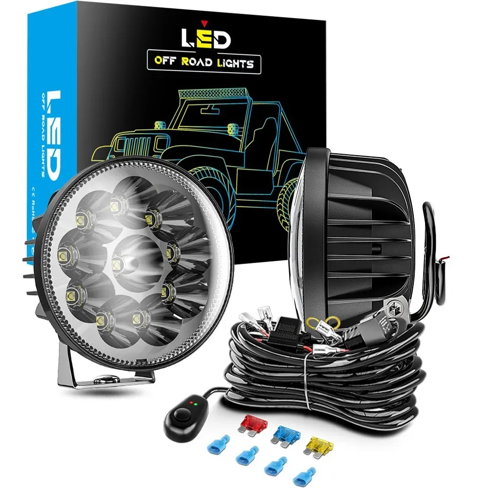 4-inch round car LED work light focus Driving light 9-30V with harness off-road spotlight set