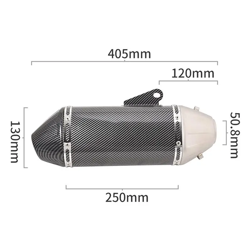 51mm Baffler Universal Motorcycle Exhaust Muffler Tail Pipe Carbon Fiber Color Stainless Steel  Tips 405MM Length No DB Killer