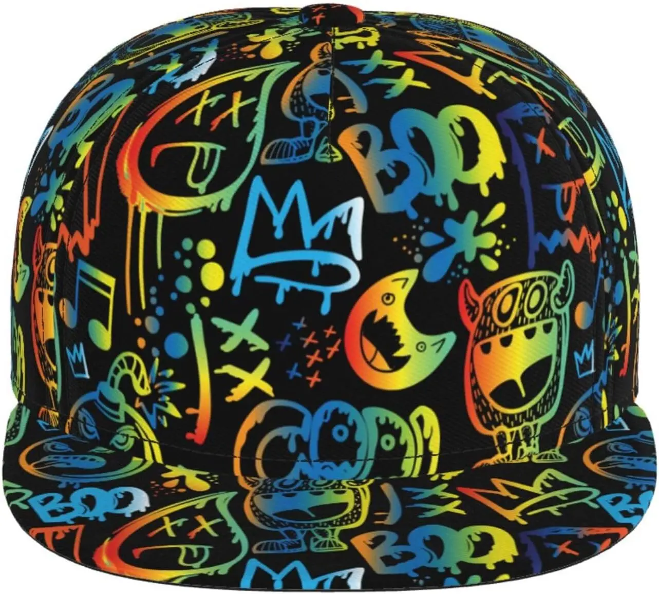 Neon Graffiti Mashup Trippy Street Art Snapback Cap Graffiti Snapback Baseball Cap Hip Hop Style Adjustable Flat