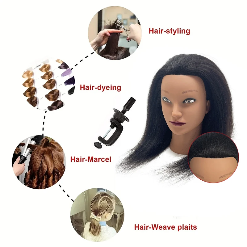 Premium African Mannequin Head with 100% Animal Hair for Styling Braiding Professional Training Hairdressing Hairart Head Stand