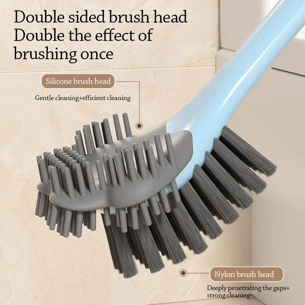 

1pc Double Headed Toilet Brush with Storage Box Extended Handle Toilet Bowl Brush Silicone Deep Cleaning Clean Brush