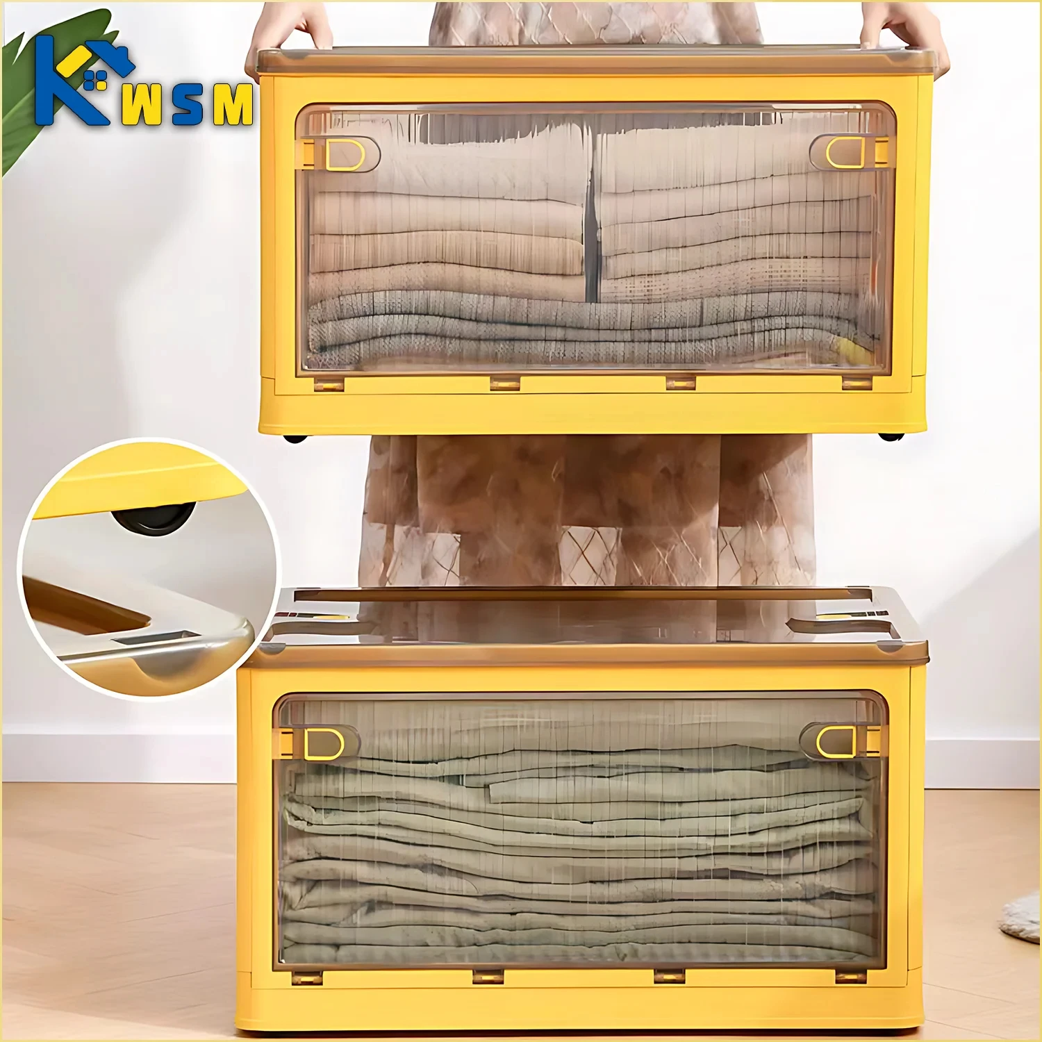 Transparent Five-Door Folding Wardrobe Box with Clothes, Quilt, Toy, and Rack - Storage Supplies