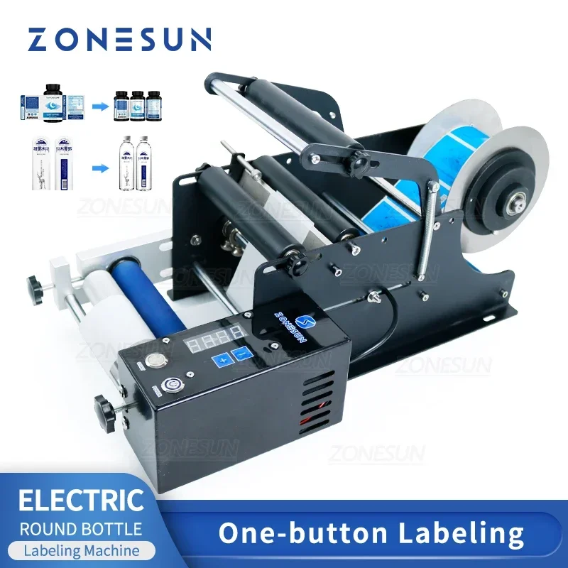 Zonesun Zs-tb50sm Semiautomático Inteligente Redondo Garrafa de Vidro Vara Vinho Bebidas Jar Ungarada Máquina Rotuladora