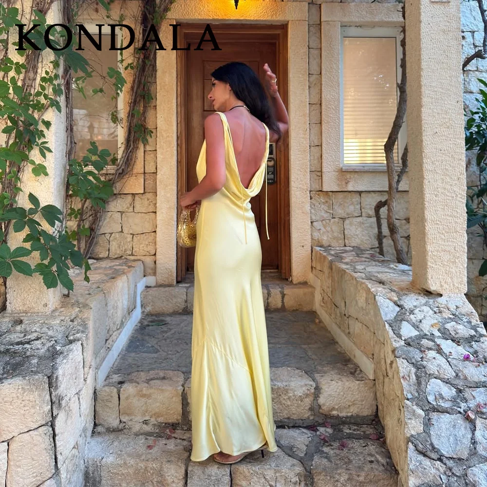 KONDALA 2025 Abiti gialli burro autunnali per le donne Abiti eleganti da ritorno a casa Abiti da cerimonia per invitati con spalle scoperte Abiti da donna