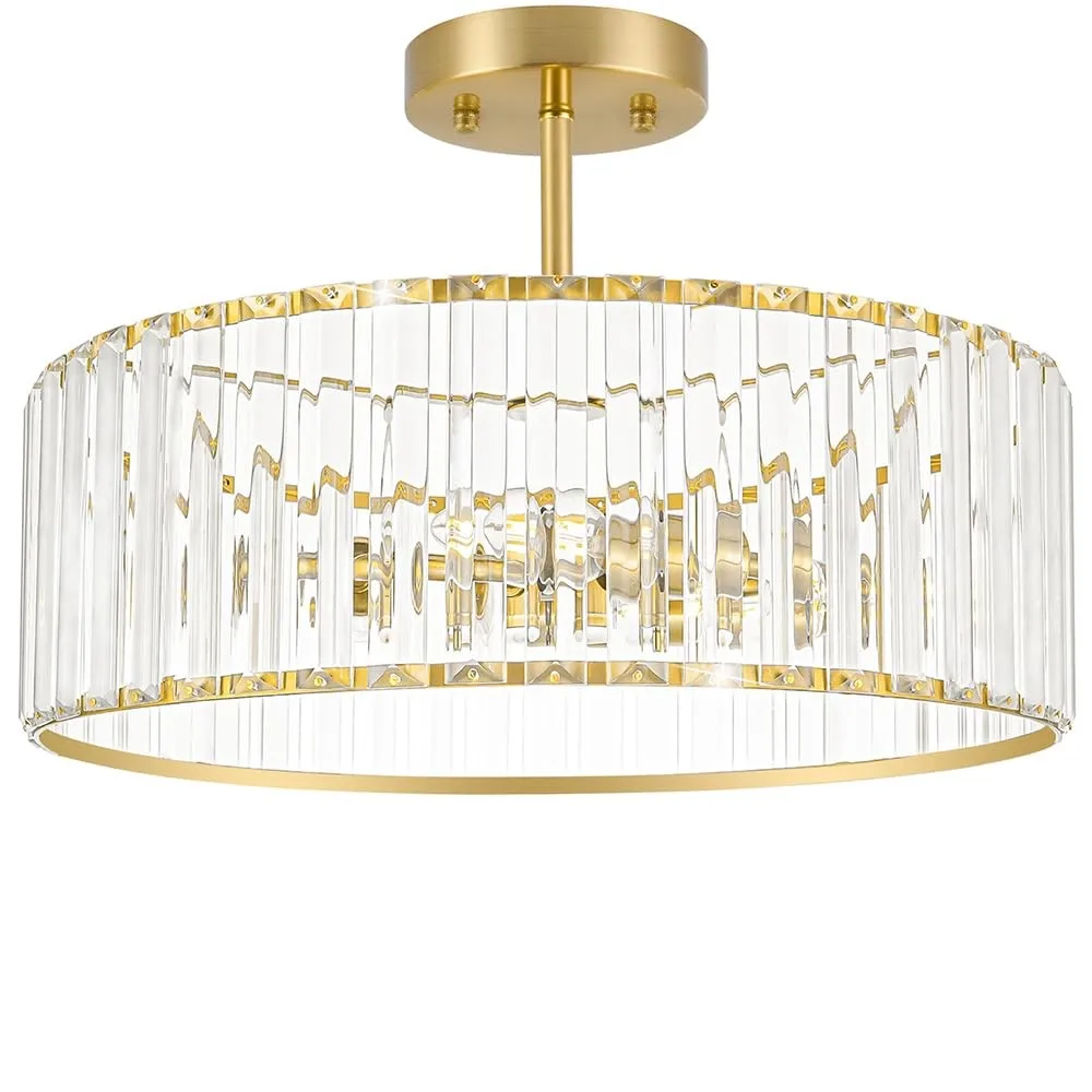 Modern Crystal Chandelier, 16 Inch 5-Light Semi Flush Ceiling Light Fixture for Bedroom Kitchen Hallway