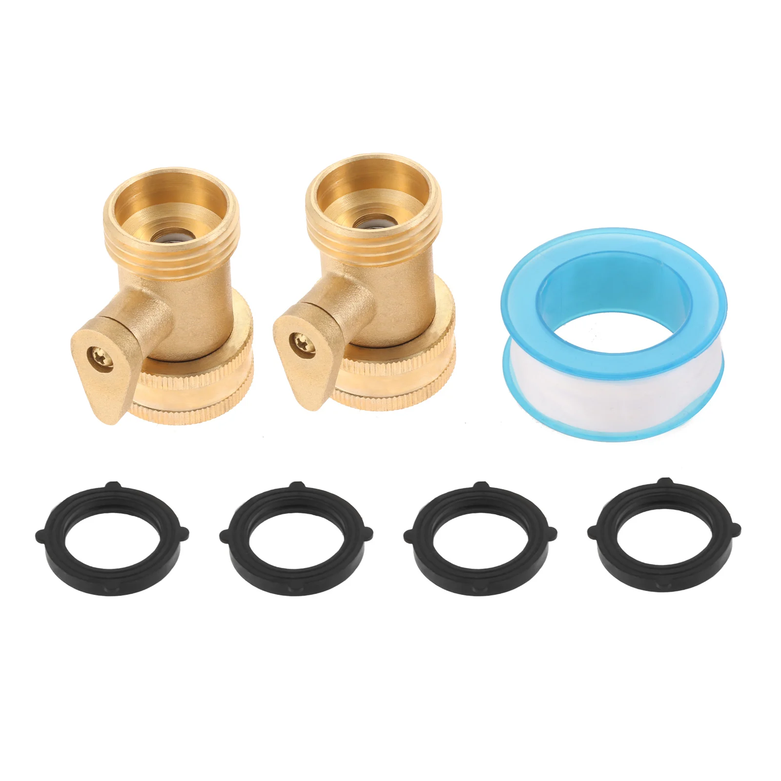 2sets Garden Hose Brass Shut Off Valve fit 3/4inch standard with Washer Seal Tape Swivel Heavy Duty Connector Sprayer Faucet