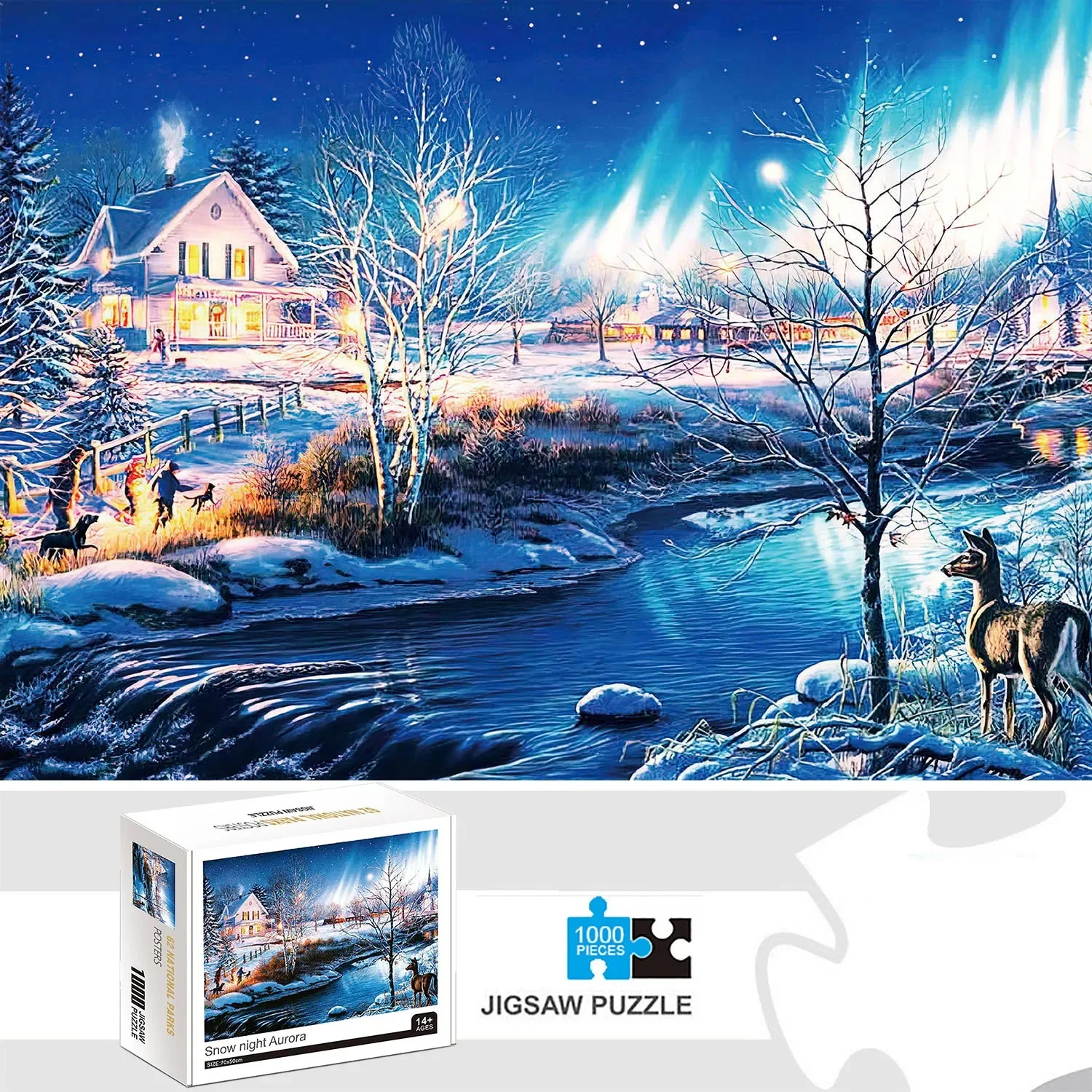 

1000 Pieces Snow Night Aurora Jigsaw Puzzles for Adults Home Decor Games Family Fun Floor Puzzles Educational Toys