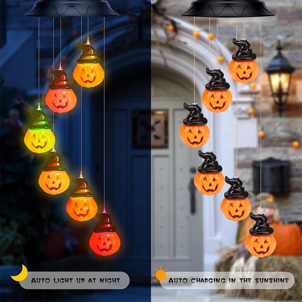 Guirnalda de luces LED para exteriores, Carrillón de viento Solar, guirnalda de luces conmemorativas de calabaza, luz de Navidad para decoración de jardín, hogar y patio, regalos, 6 LED