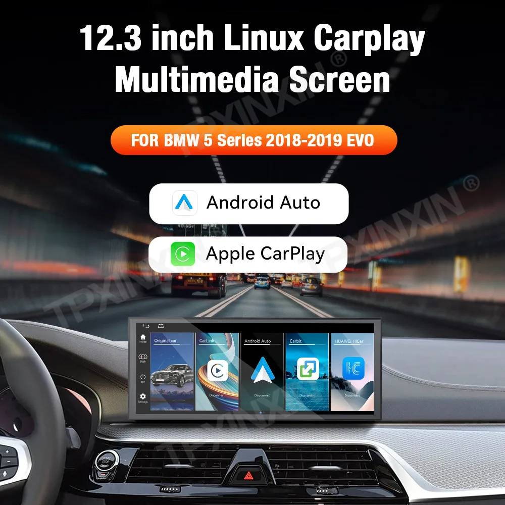 12.3 inch Linux Carplay Multimedia Screen For BMW 5 Series 2018-2019 EVO GPS Navigation AutoLink QLED Screen Car Radio Head Unit