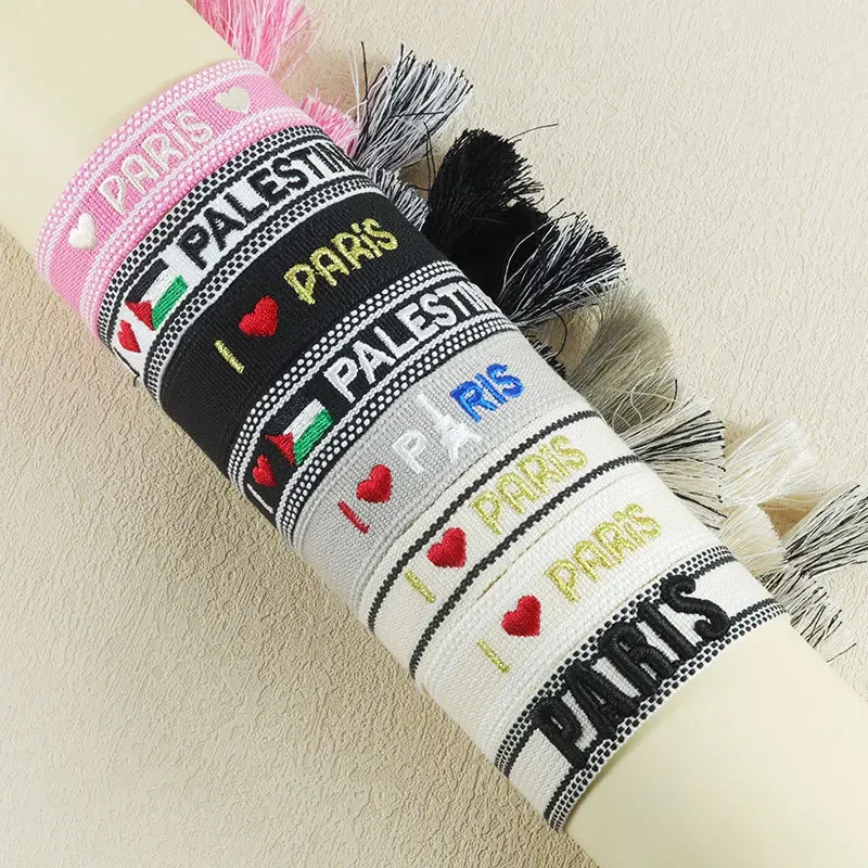 Paris Sports Week Embroidered Bracelet Eiffel Tower Ethnic Style Wristband Culture Themed Sporting Event Commemorative Jewelry