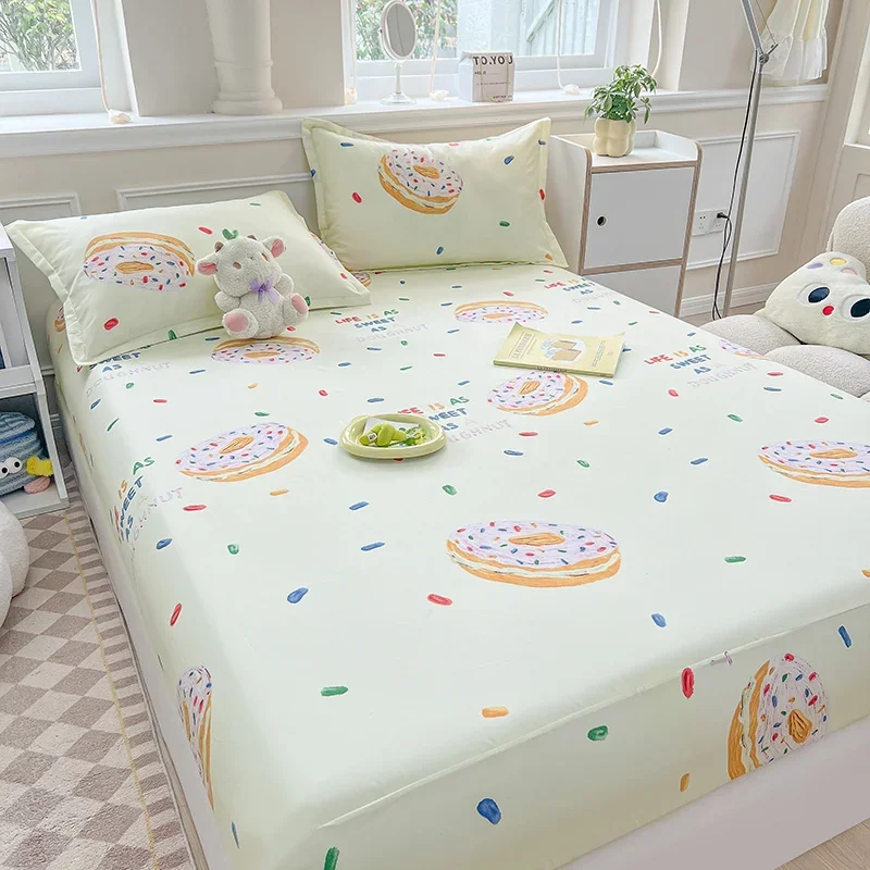 Sweet Donuts Fitted Sheet Girly 3pcs Mattress Protector for Kids Boy Girl Doughnut Cream Bedding Set Dessert Room Decor Non Slip