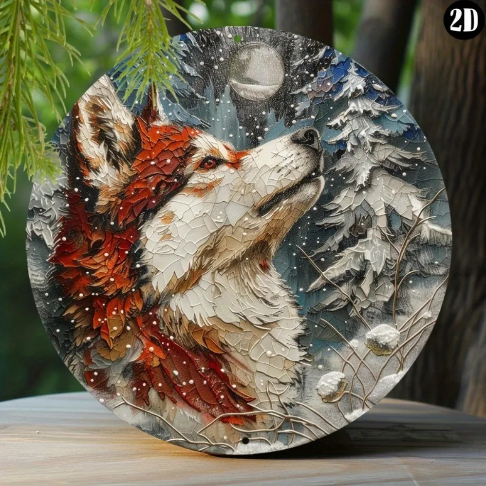 

Round Aluminum Husky in Snowy Winter Scene Sign - Vibrant Decorative Wall Art for Bedroom, Graduation Season, and Home Office