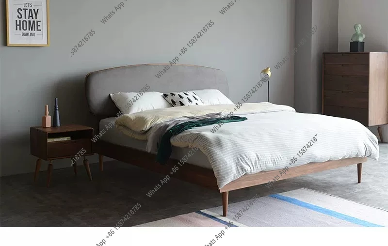 

B Nordic Simple Modern Light Luxury Bed Pure Solid Wood Double Bed Japanese Master Bedroom Soft Bag Soft Children's Bed Minimali