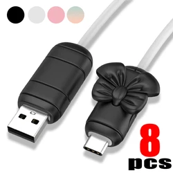 1-8pcs Bowknot Silicone Data Cable Protector for Android Type C Micro USB Phone Charging Cord Winder Anti-break Saver Cover