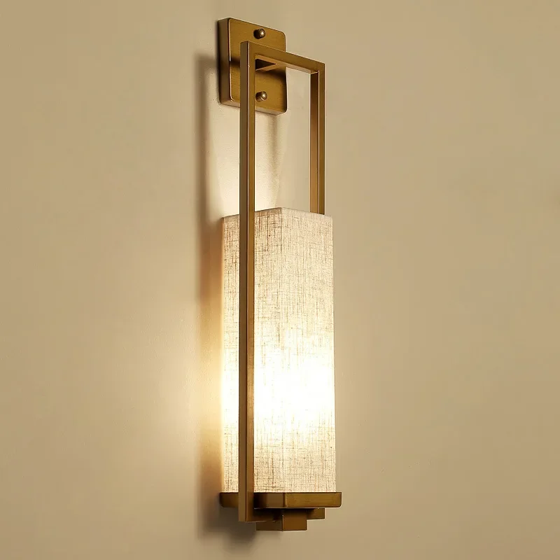 

New Chinese style wall lamp bedside lamp Indoor living room bedroom Corridor Hotel wall stair lamp e27 cloth light fixture sconc