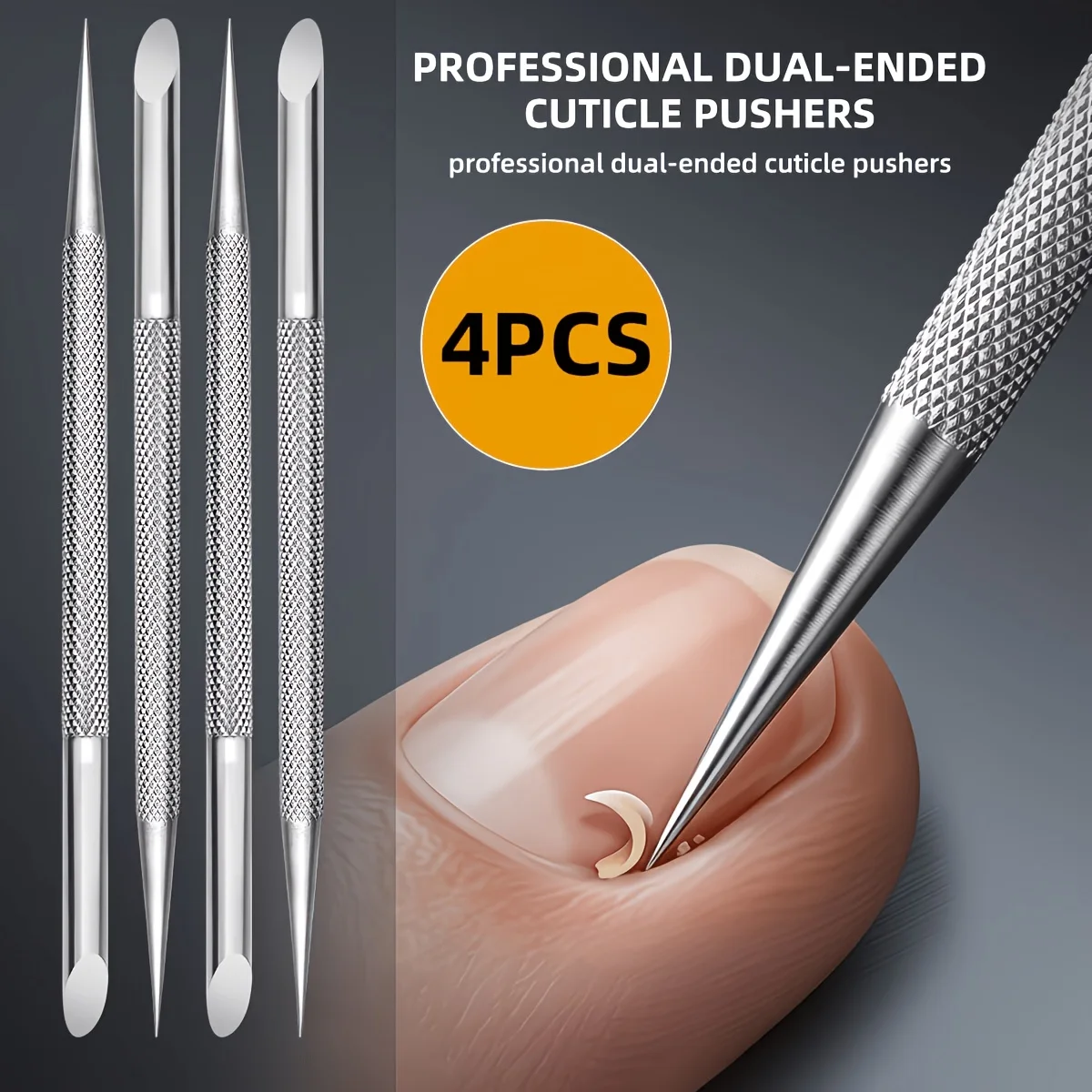 1/4pcs High Hardness Stainless Steel Pointed Double-Ended Nail Pusher, Durable and Rust-Resistant Cuticle Pusher for Nail Care