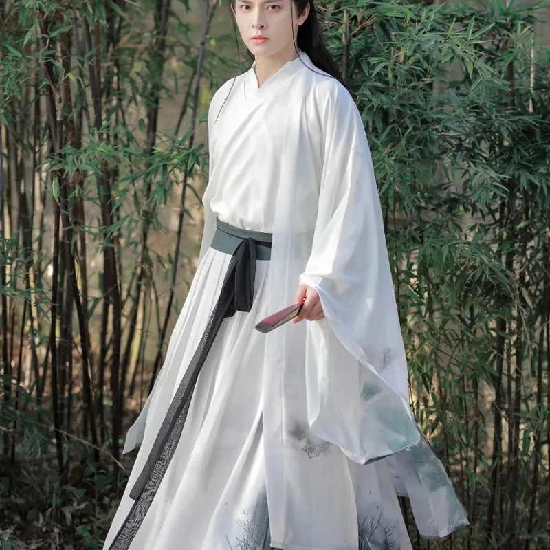 

Hanfu для мужчин и женщин, древний стиль, пара CP Wei Jin, сказочный стиль, юбка с большими рукавами на талии, рыцарь, водное облако, комната, национальный
