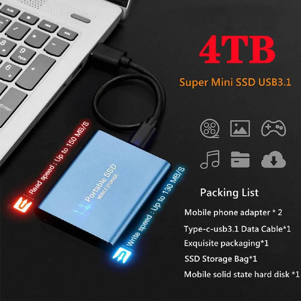 Lenovo 2024 Portable Disco Duro Externo USB 3.1 Type-C 2TB M.2 SSD External Hard Drive Flash Drive 1TB Hard Disks for Laptops