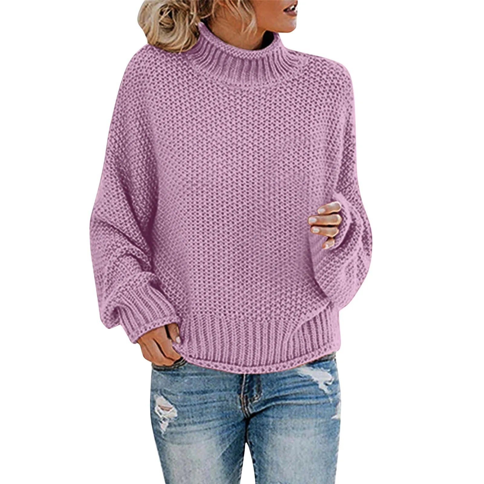 Women Vintage Autumn Winter Knit Sweater Thick Solid Simple Classic Pullover Turtleneck Sweater Daily Casual Comfort Sweater