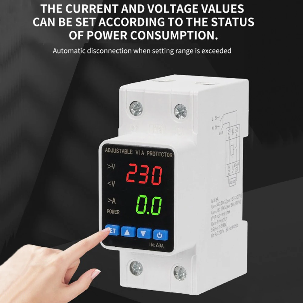 

32A/40A/63A Single-phase Adjustable Over Voltage and Under Voltage Protector Overcurrent Overvoltage Protective Reset Switch