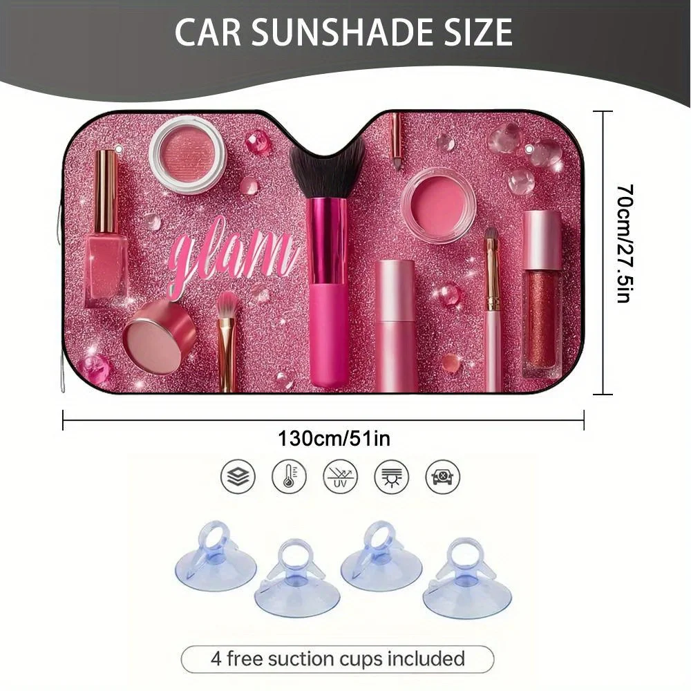 Pink Make Up Tools 1pc 2D Flat Pring Hot Selling and Popular Windshield Sunshade for Car Cosmetics2 100% Polyester