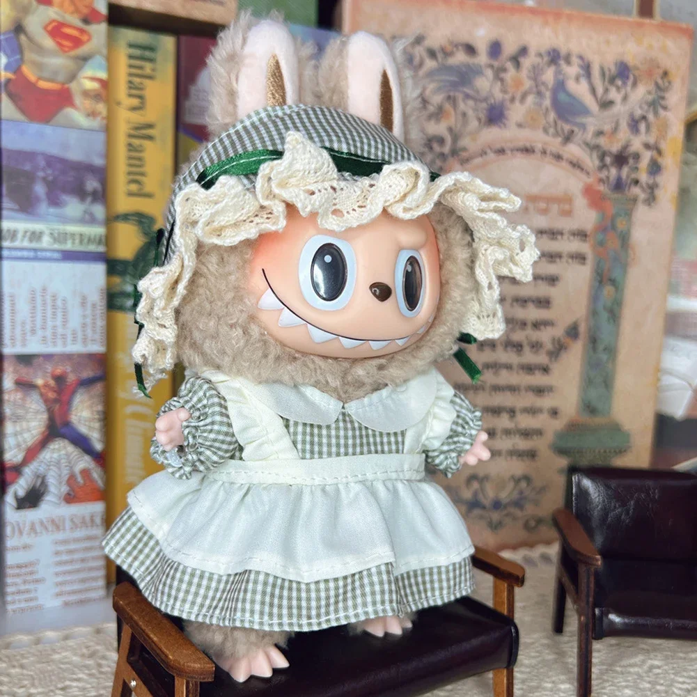 Leisure Style Work Jeans with Hat for 17cm Labubu Dolls Clothing Cute Mini Plush Doll's Clothes The Monster Outfit Accessories