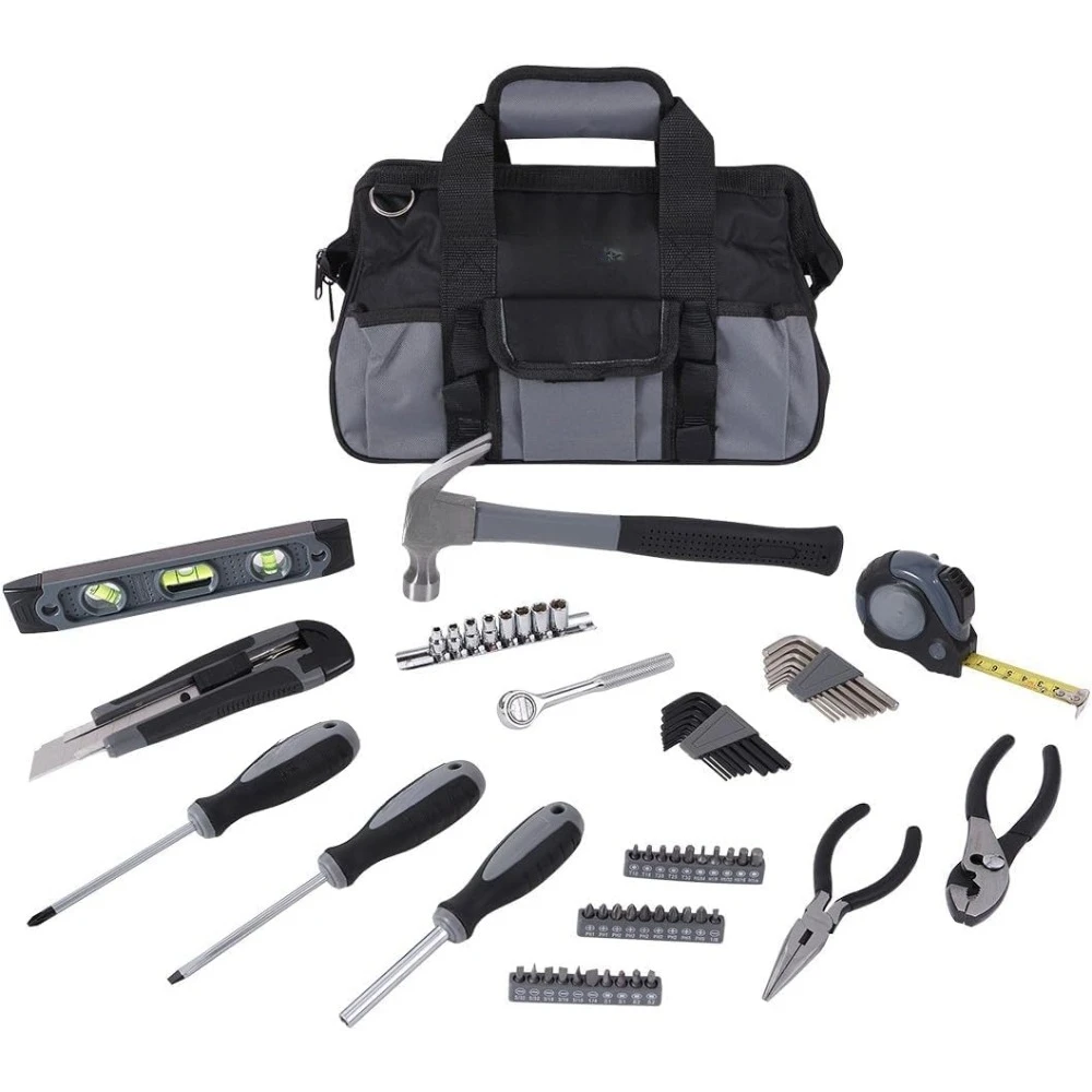 

65-piece basic household repair kit set, silver, black