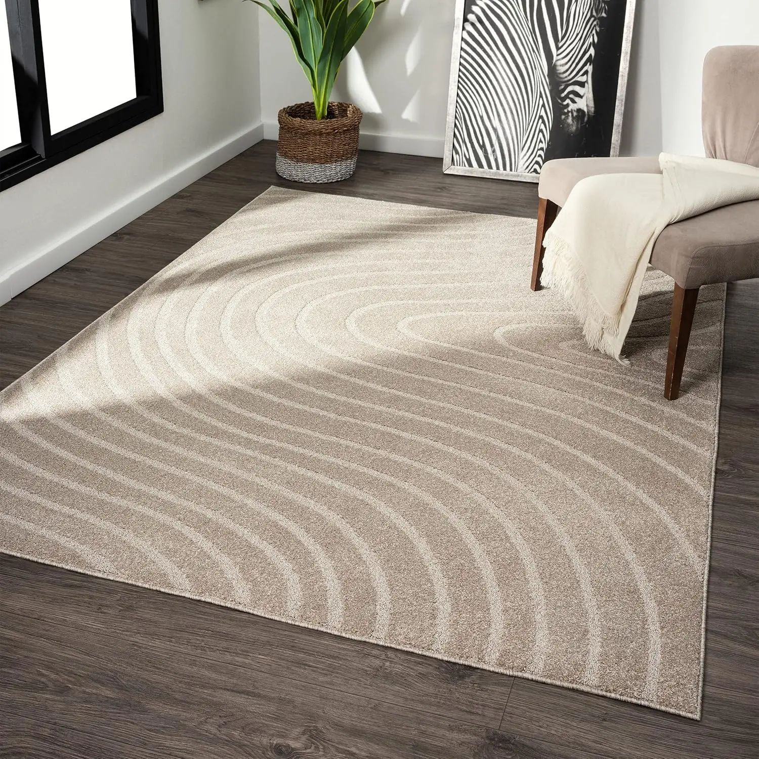 Modern Geometric Wave Beige 8x10 Area Rug