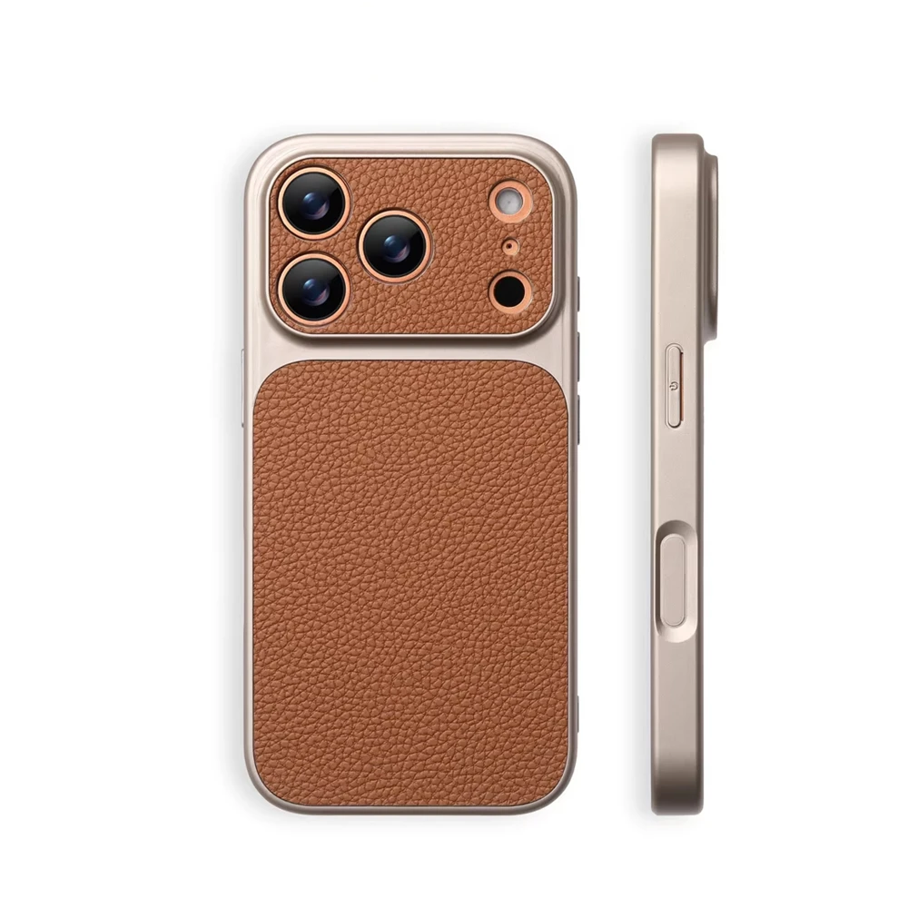 Luxuriöse Hartschale mit Lychee-Textur aus Leder für iPhone 18 17 Pro Max 16 15 14 13 12 ProMax mit vollständigem Linsenschutz – Detail 6