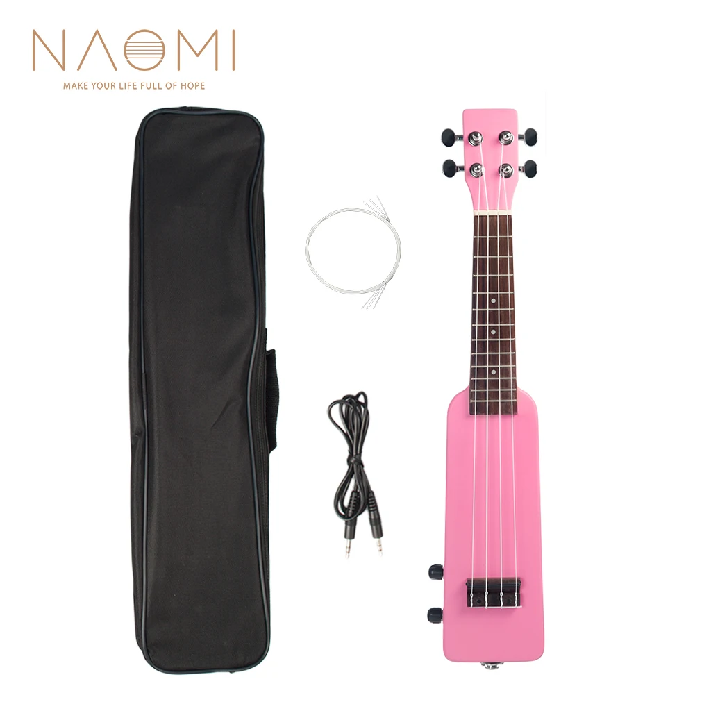 

NAOMI 21" Okoume Electric Ukulele Ukulele Uke Kit W/Gig Bag 3.5mm Audio Cable Silent Electric Ukulele Soprano Pink New