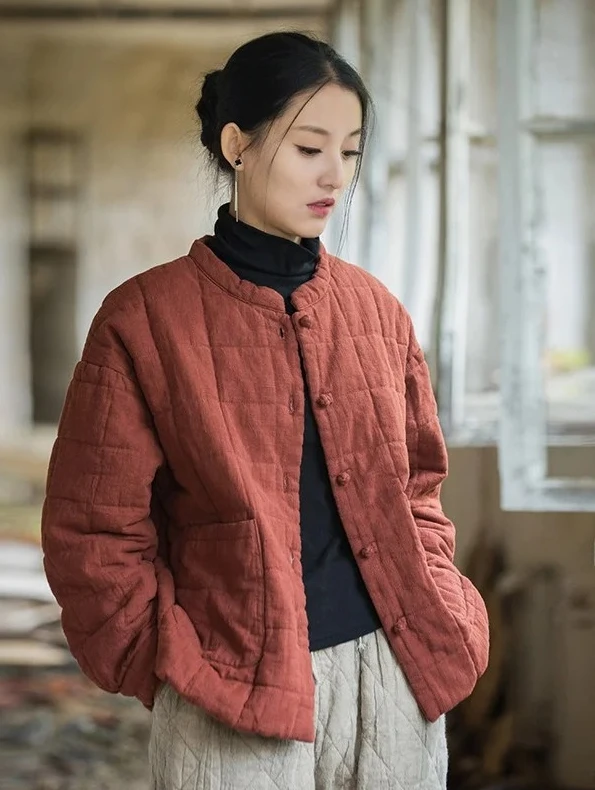 Damen-Langarmmantel mit lockerer Passform, 2025, neue Retro-Jacke aus Baumwoll-Leinen-Mischung, lässige Oberbekleidung mit Knöpfen für den Winter
