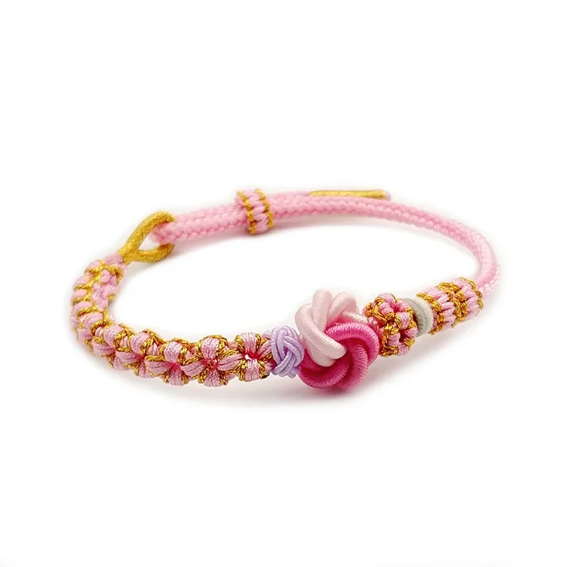 Pink Peach Flower Bracelet Datura Flower Red Cotton Thread Hand-knitted Romantic Charm Bracelets Rope Accessories Gifts