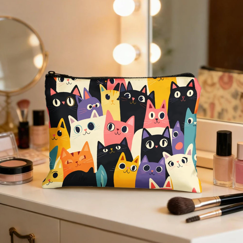 Colorful Cats Pattern Print Design Makeup Bags for Girls Cosmetic Pouch Toiletry Bag Pencil Case Travel Storage