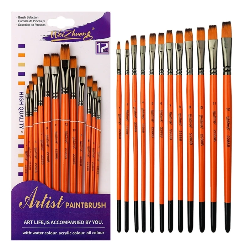 Pincéis redondos planos ponta fina, conjunto pincéis cabelo nylon, pincel artístico y9rf