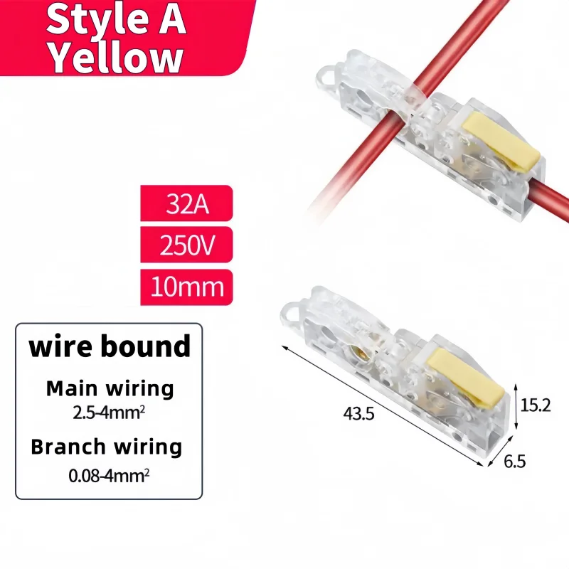 Connecteurs de fil électrique de type T, fil de verrouillage d'épissure de FiosphHole, câblage de câble rapide, bornes de nuit, noyau de cuivre, connecteur de fil de levier
