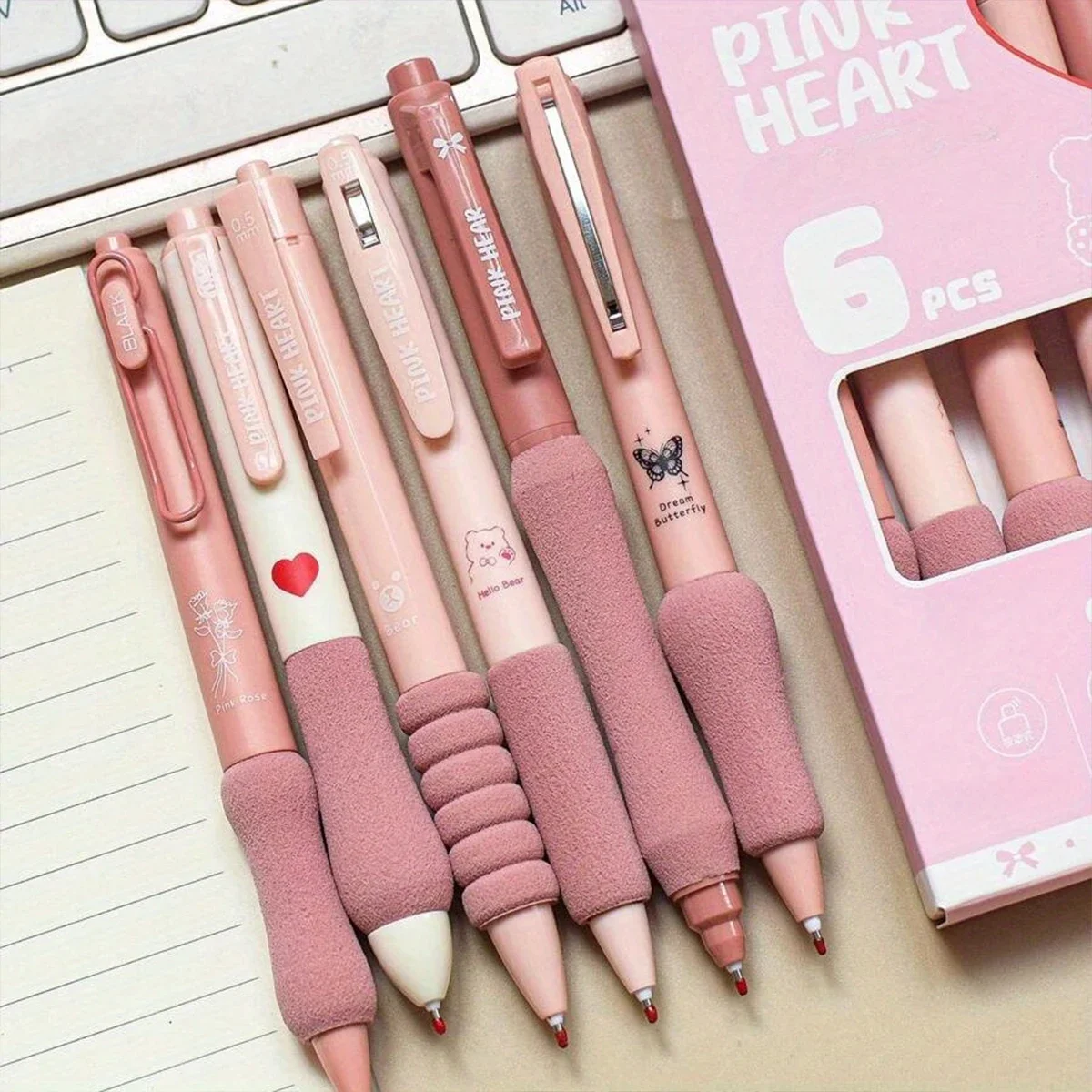 6 pcs/set 0.5mm retractable gel pen, Kawaii stationery, black gel pens, aesthetic pens image 4