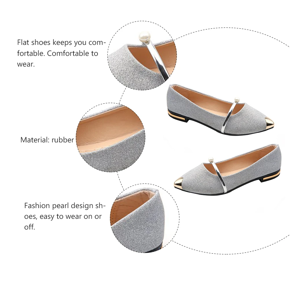 

1Pair Pearl Design Flat Nude Pumps Pointed Toe Anti-Slip Woman Shoes Comfortable Party Wedding Wear Single Shoes
