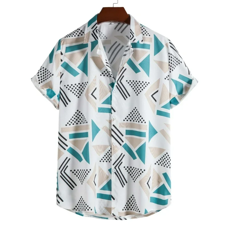 Camisa havaiana casual masculina, camisa de manga curta estampada com lapela, nova tendência da moda, verão 2022