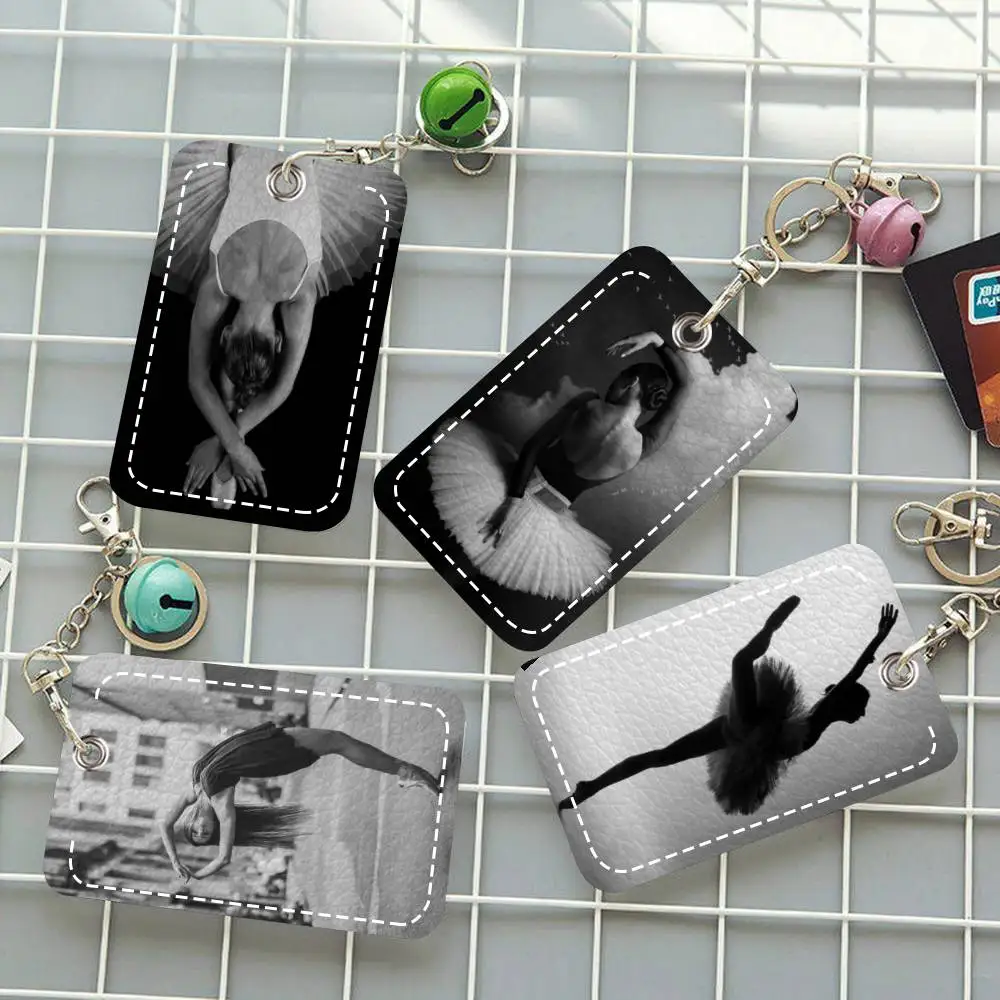 

Черно-белый держатель для карт с изображением балерины, подходит для кредитных и проездных карт, мягкий кожаный прямоугольный брелок-ключница, защитный чехол.