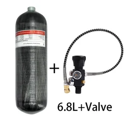 TUXING 300Bar 4500Psi 6.8L High Pressure Carbon Fiber Cylinder with Regulating Dual Pressure Gauge Adjustment Valve for Diving